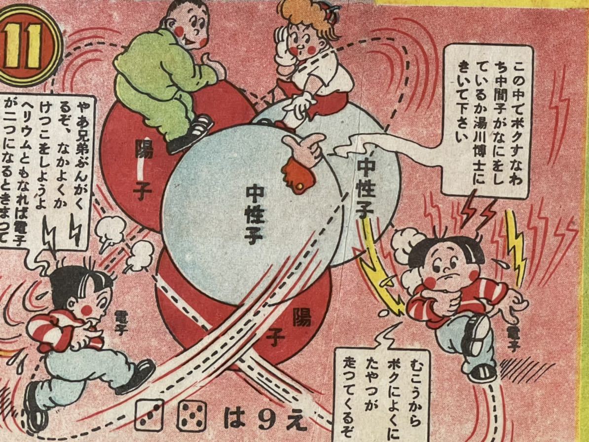 希少品　昭和レトロ　記念品　日本発明新聞社　原子双六　湯川秀樹 昭和24年 「原子双六 湯川博士ノーベル賞受賞記念」 科斈教育漫画 日本