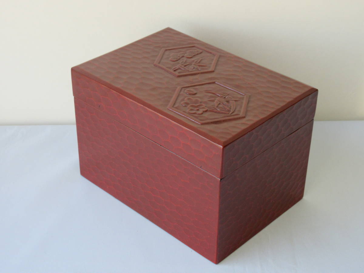 鎌倉彫 亀甲四君子彫 利休茶箱揃い】【鎌倉彫 亀甲四君子彫 茶箱8点  