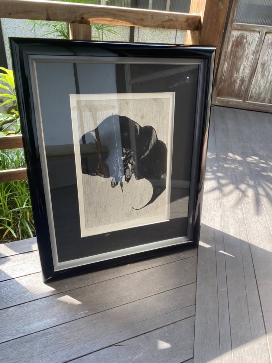 真作 真作 天野喜孝 黒き翼 アールビバン株式会社 版画 絵画 100/50 直筆