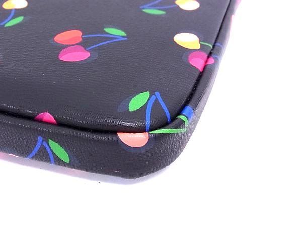 【美品】ケイトスペード　ノートパソコンケース　マルチケース　さくらんぼ柄ブラック 1円 □極美品□ kate spade ケイトスペード レザー フルーツ柄