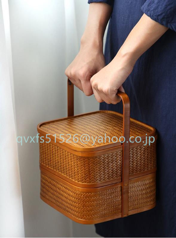 収納ケース 藤編 茶道具 ピクニック 小物入れ籠 便攜 民芸職人手作り弁当箱 竹 | - 民芸職人手作り ランチボックス 弁当箱 竹の編 プレゼント