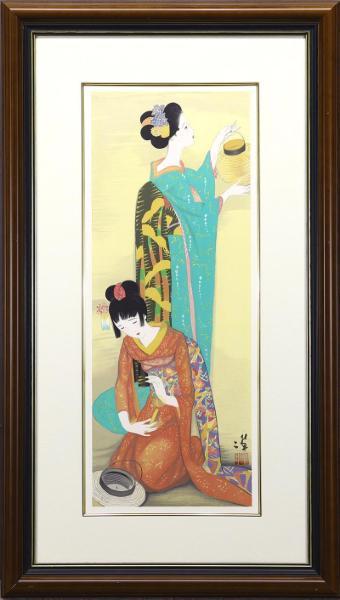 真作】【WISH】竹久夢二 木版画 15号大 大作 美人画 〇夢二式美人画で