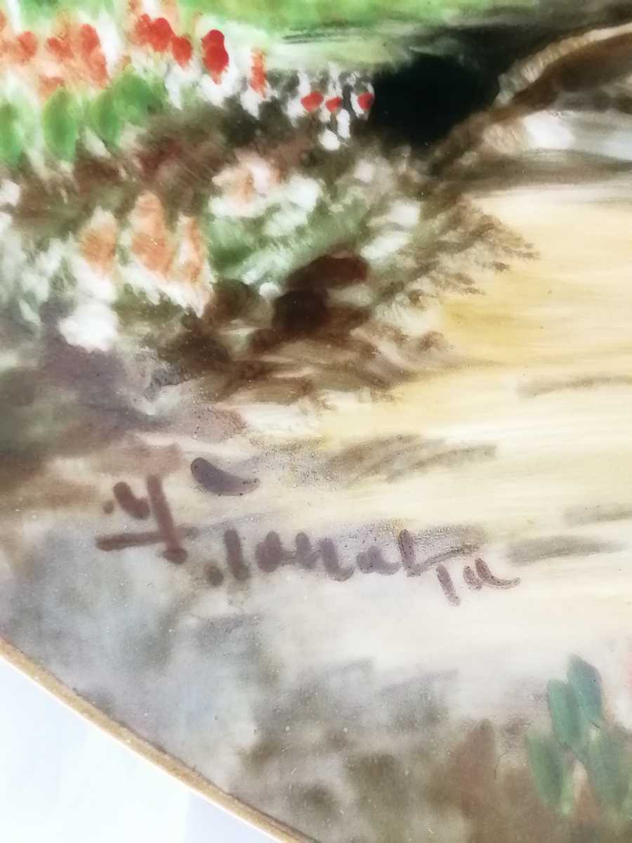 オールドノリタケ 風景画の額皿 月桂樹 日陶印(1935-1943) 洋画家陶画 