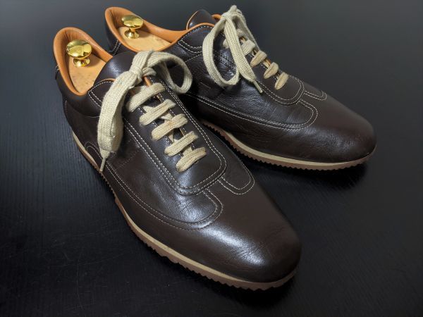 美品 使用回数少 エルメス 42 HERMES クイック 濃茶 レザースニーカー