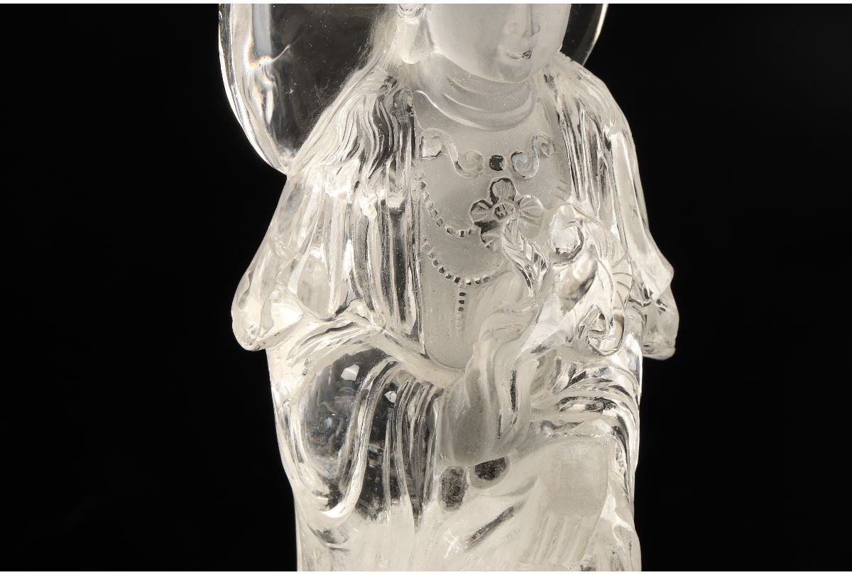 URA]仏教美術/本水晶細工観音菩薩立像/約455g/4-5-208(検)骨董/石英