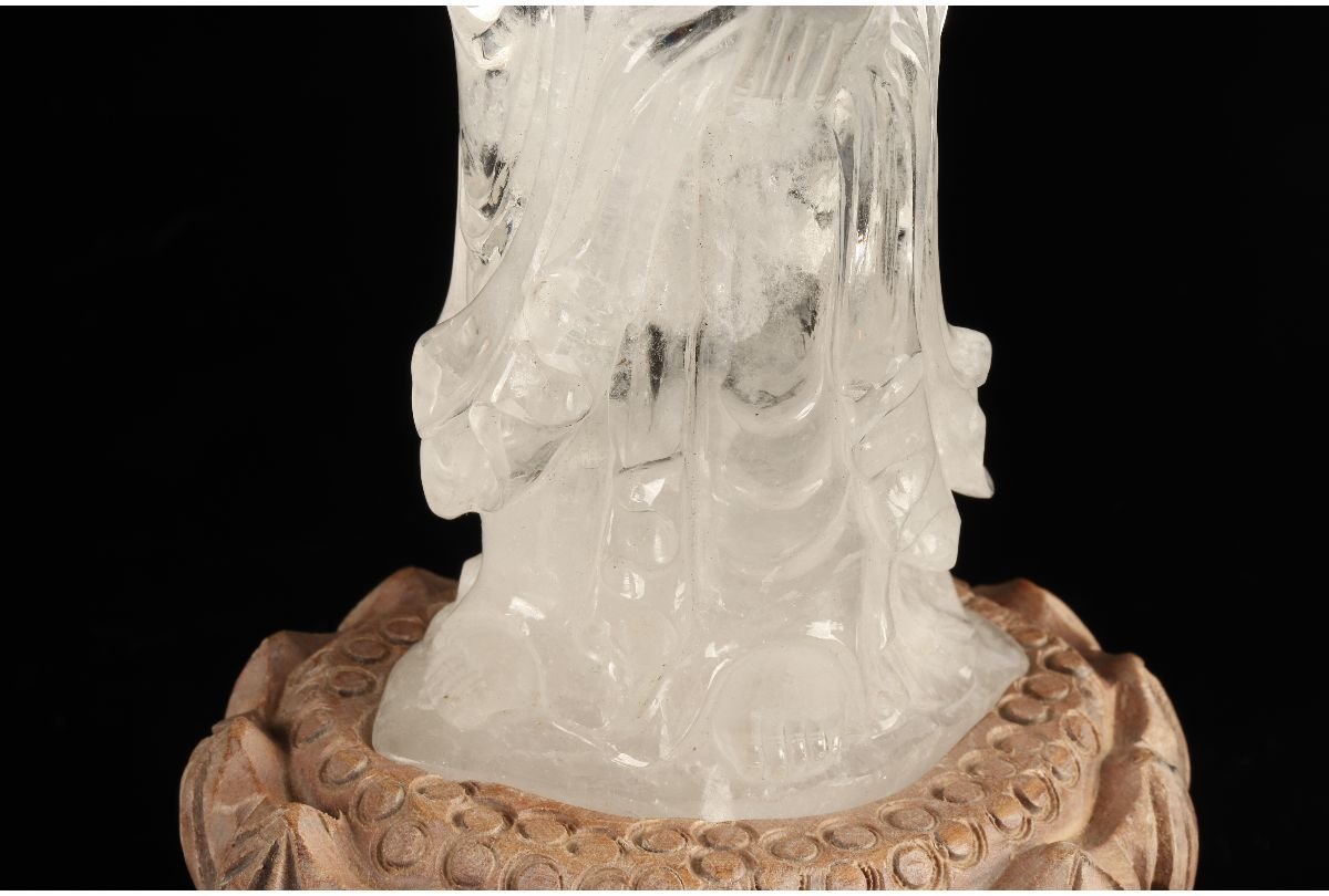 URA]仏教美術/本水晶細工観音菩薩立像/約455g/4-5-208(検)骨董/石英