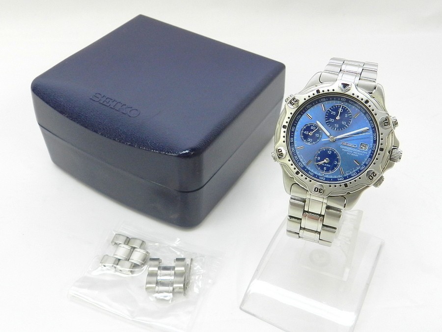 1円スタート 腕時計 SEIKO セイコー クロノグラフ 10BAR 7T32-6E40 QZ 