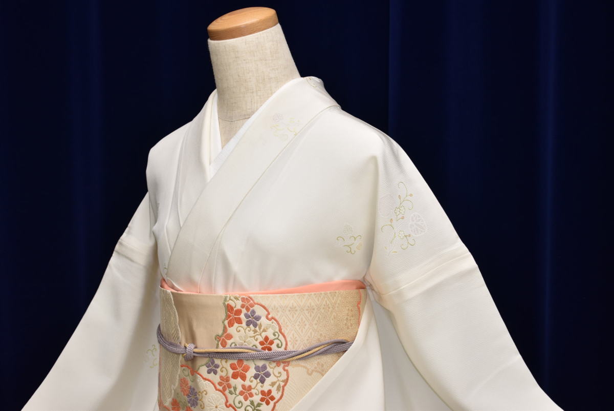 ちどりや】正絹 縮緬 小紋 単衣 広衿 身丈164cm/裄67.5cm L寸 背