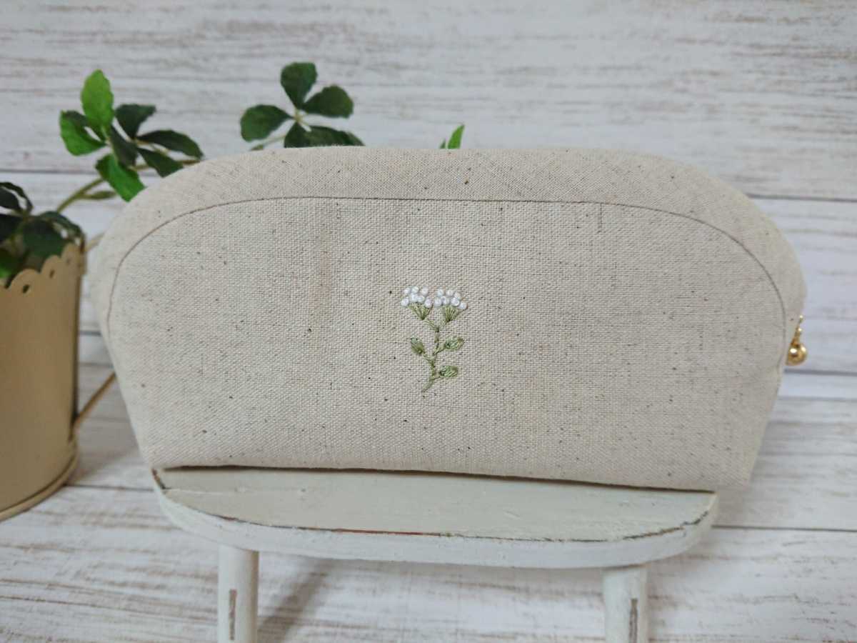 ハンドメイド バラとマーガレットの手刺繍入りメガネケース (ピンク