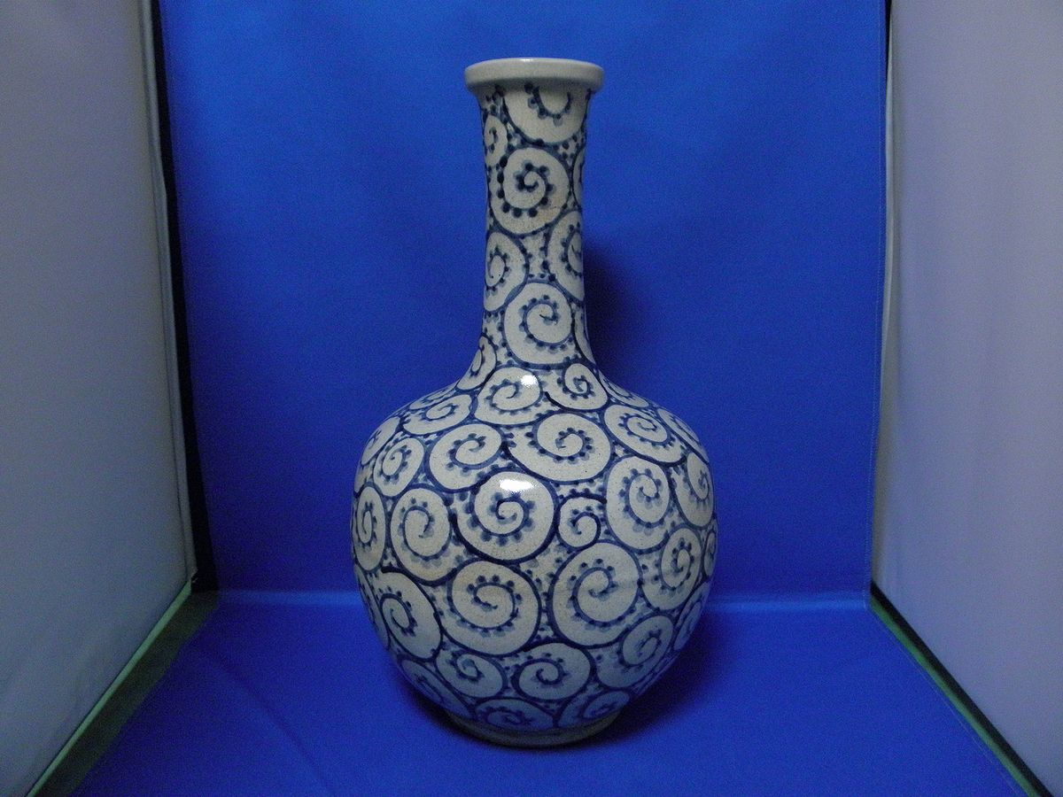 信楽焼 壺久郎作 花瓶壺 蛸唐草模様 葡萄絵柄 品 信焼 花瓶 蛸唐草 