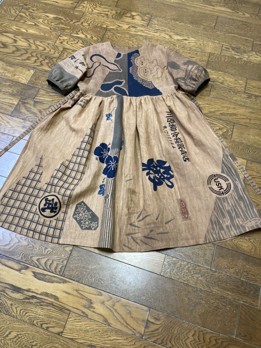 柿渋染め 手ぬぐい 昭和レトロ 木綿 ウエスト切り替えワンピース バルーン袖 ウエストリボン 着物リメイク ハンドメイド その他 売買されたオークション情報 Yahooの商品情報をアーカイブ公開 オークファン Aucfan Com
