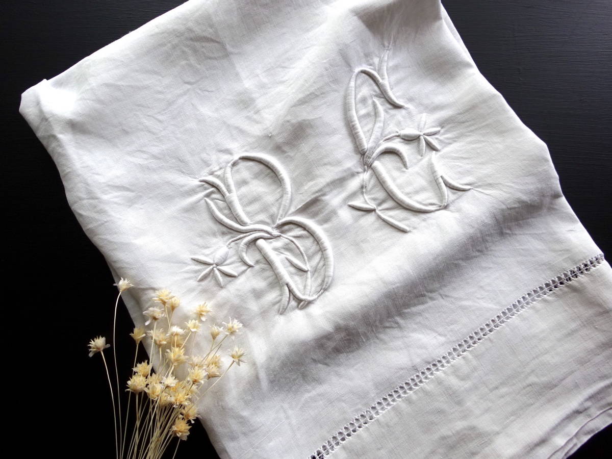フランス 立体 Yahoo!オークション 刺繍 - | 20世紀初期 モノグラム 