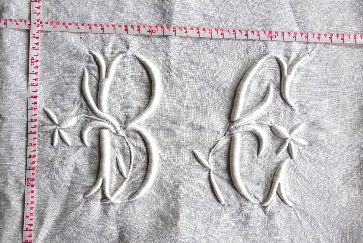 フランス 立体 Yahoo!オークション 刺繍 - | 20世紀初期 モノグラム 