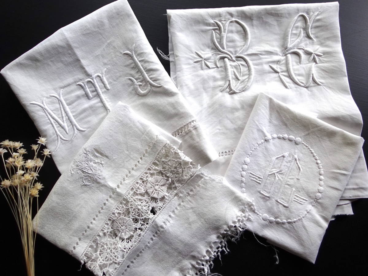 フランス 立体 Yahoo!オークション 刺繍 - | 20世紀初期 モノグラム 