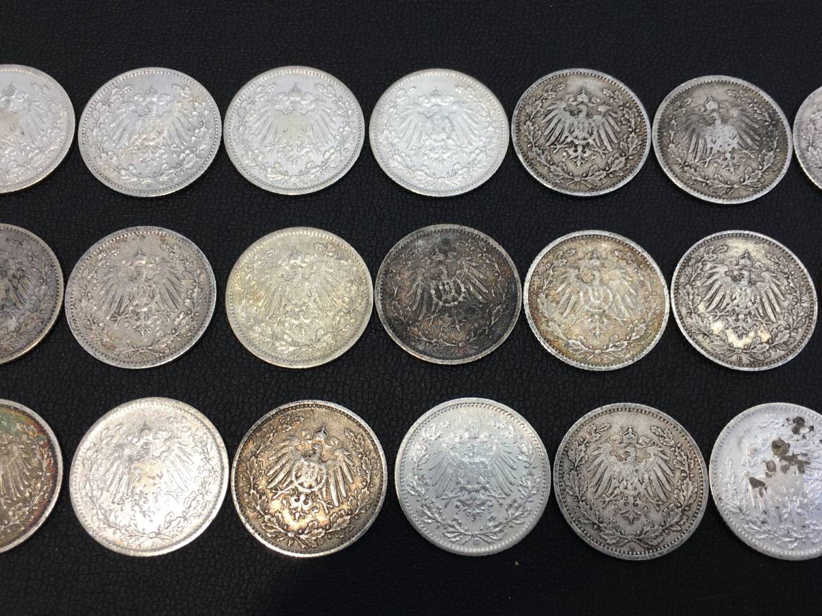 H15674 海外コレクションコイン ドイツ銀貨 1/2マルク 34枚 総重量：約