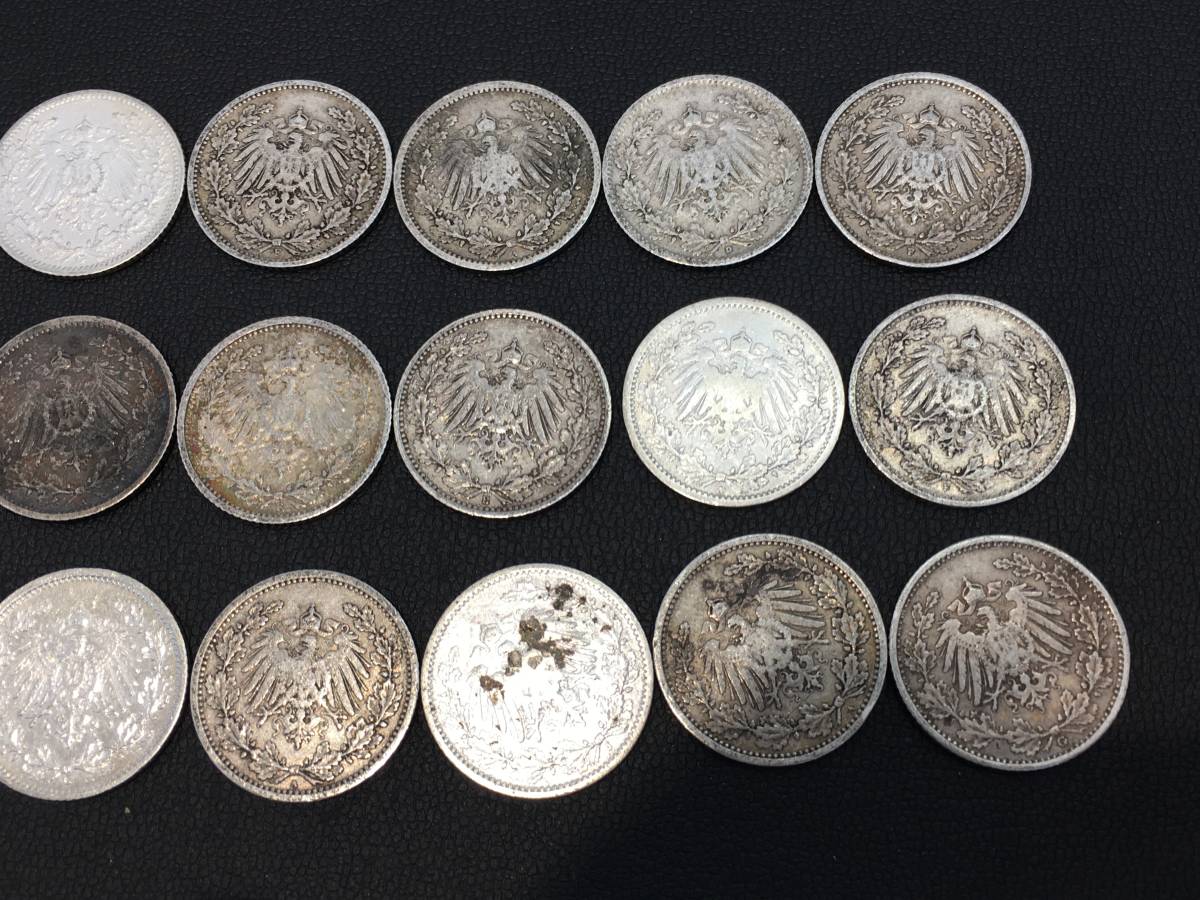 H15674 海外コレクションコイン ドイツ銀貨 1/2マルク 34枚 総重量：約
