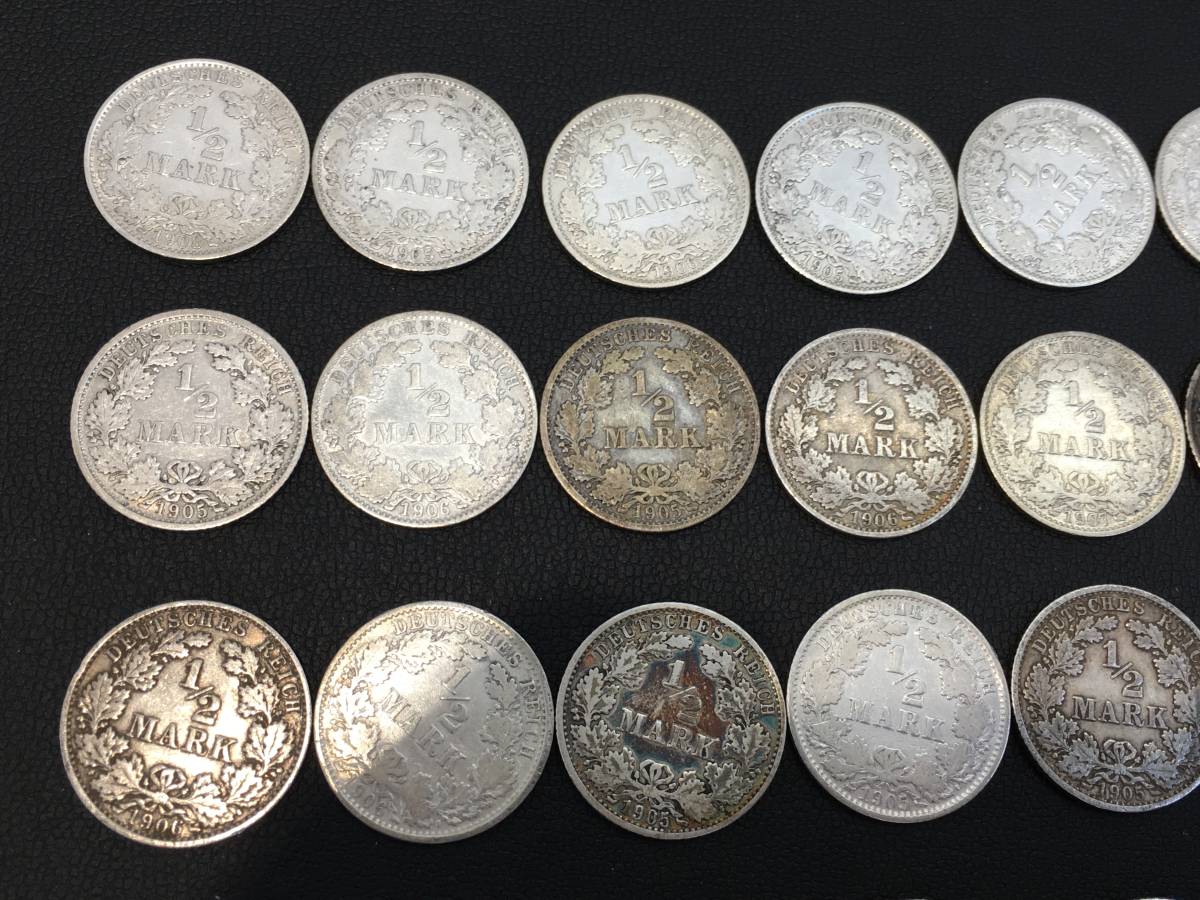H15674 海外コレクションコイン ドイツ銀貨 1/2マルク 34枚 総重量：約