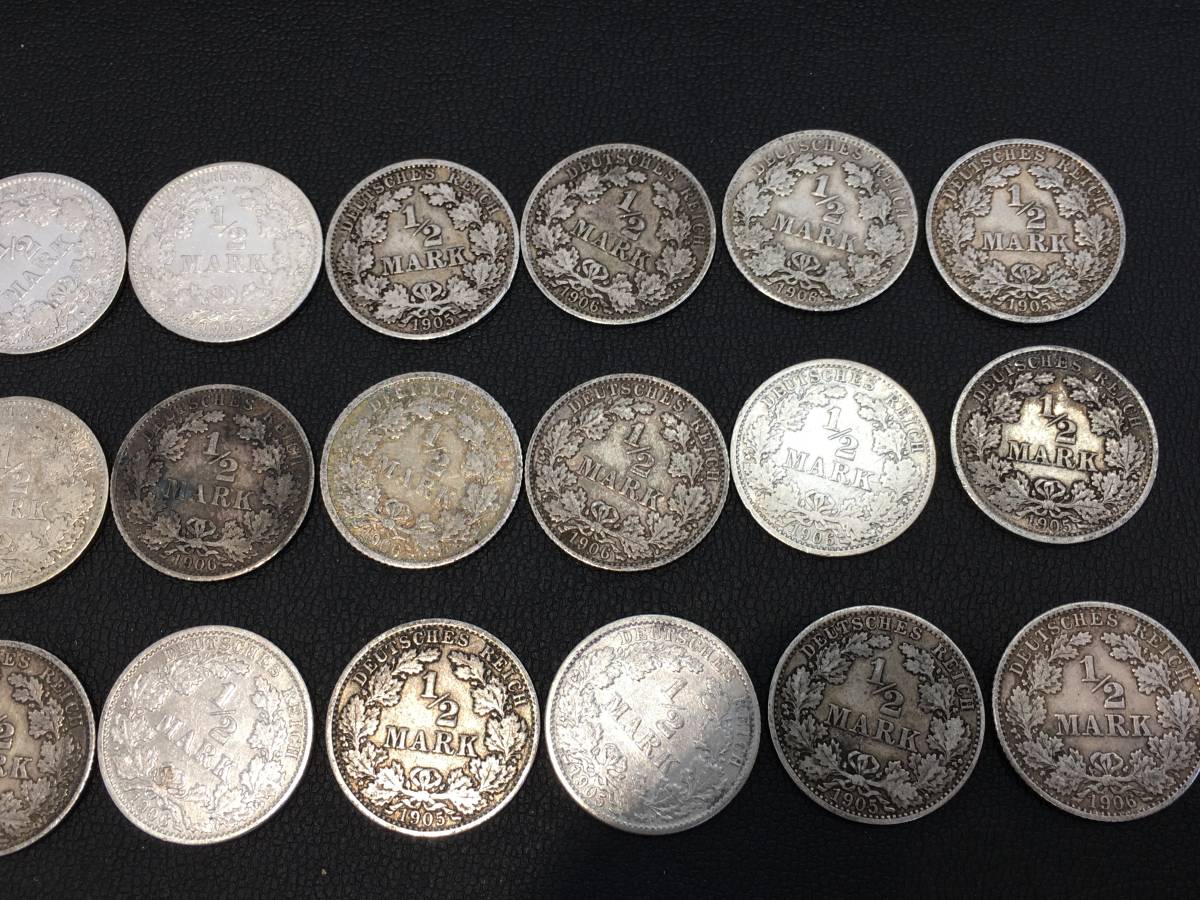 H15674 海外コレクションコイン ドイツ銀貨 1/2マルク 34枚 総重量：約