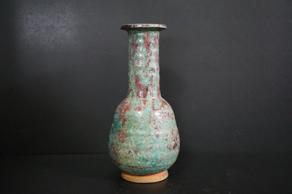 c143-3 仙台堤焼 針生乾馬 造 壷 2点 [緑釉辰砂] [灰釉窯変] 花器(陶磁