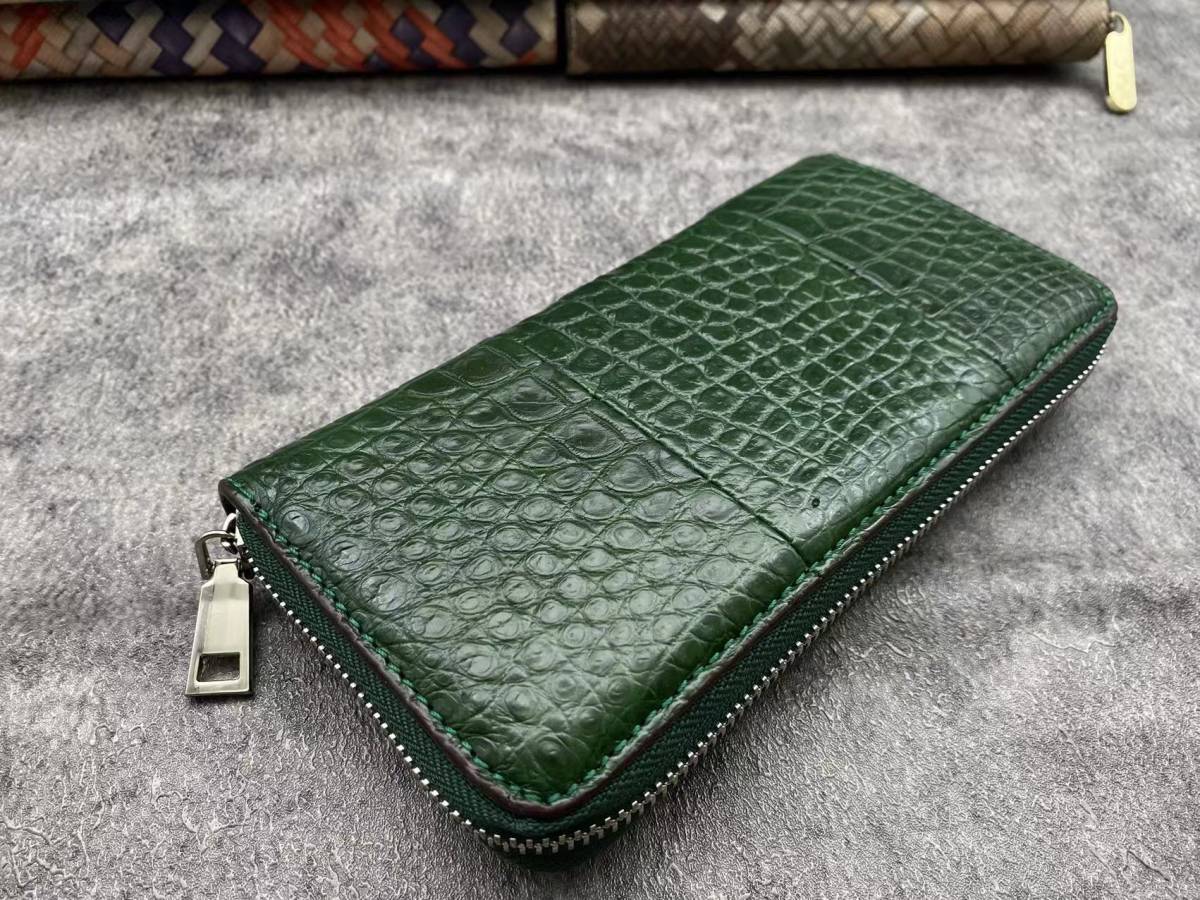 低価，豊富な 傷ある グリーン クロコダイル ワニ革 腹革 長財布 本物 ラウンドファスナー 財布 小銭入れあり 実物写真(長財布（小銭入れあり）)｜売買されたオークション情報、yahooの商品情報をアーカ 長財布（小銭入れあり）