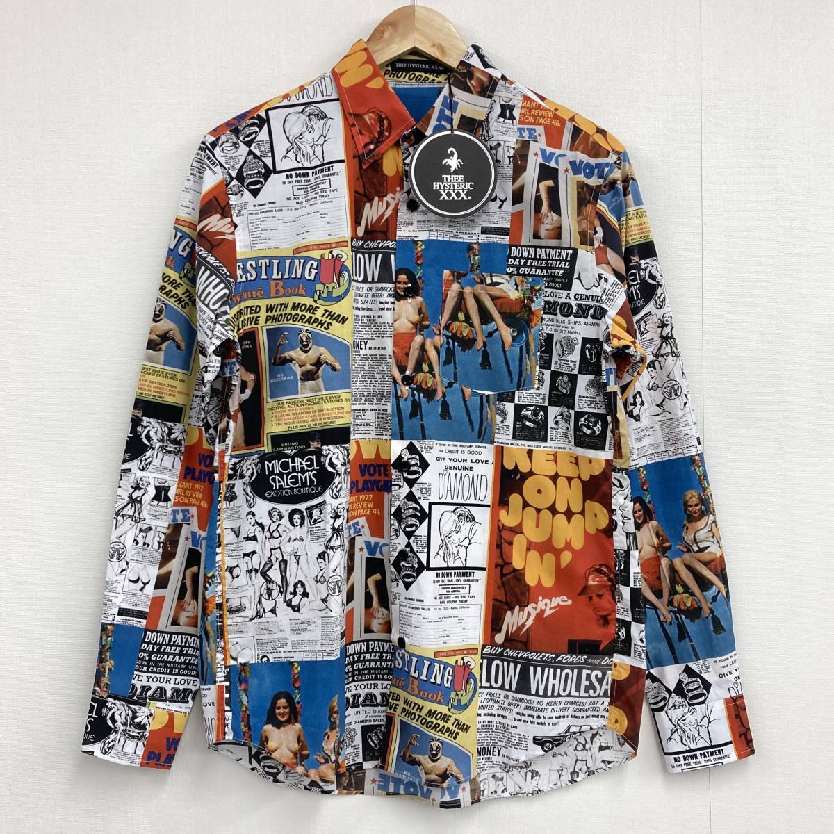 新品未使用品 THEE HYSTERIC XXX 長袖 シャツ ヌード アメコミ 総柄 M