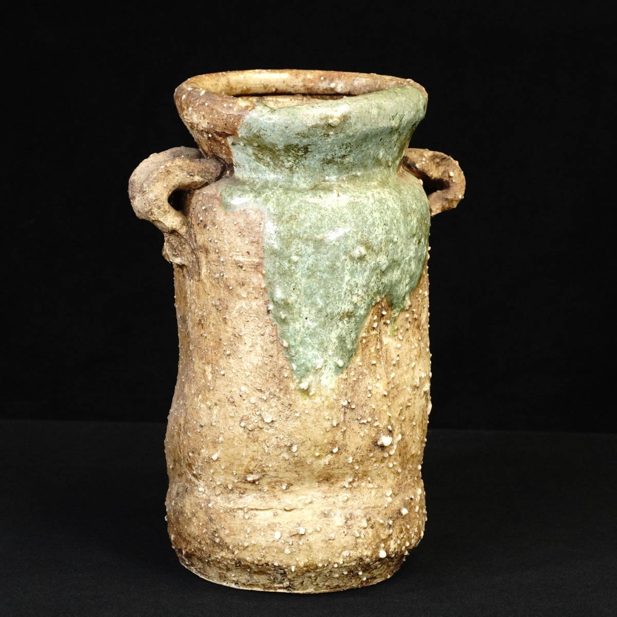 古伊賀 ビードロ自然釉 四耳大壺 47cm 壷 伊賀焼 時代物 古美術 骨董品 時代物 古伊賀 伊賀焼 ビードロ釉耳付花瓶 花器 骨董収集家 コレクター