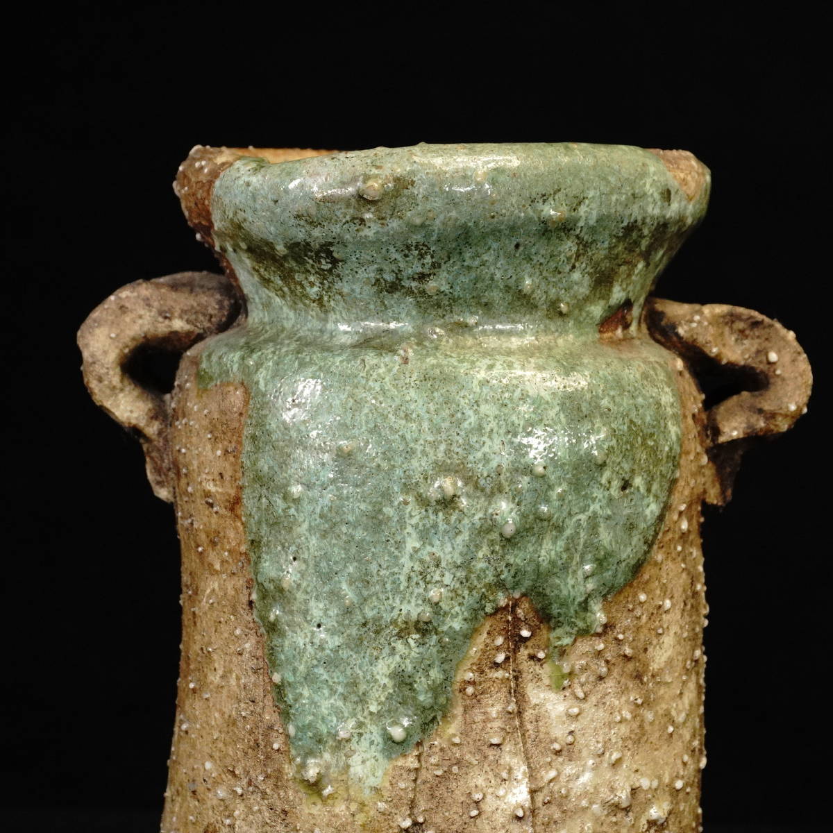 陶片 伊賀焼 ビードロ 灰かぶり 陶器 置物 オブジェ 骨董 古美術 民藝 時代物 古伊賀 伊賀焼 ビードロ釉耳付花瓶 花器 骨董収集家 コレクター