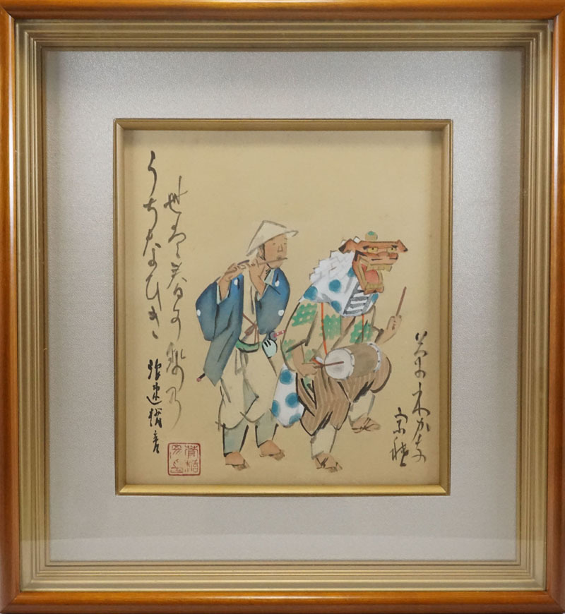 F26◇浪速風俗画の名手【菅楯彦】 日本画約3号 「祭」 絹本肉筆 日本