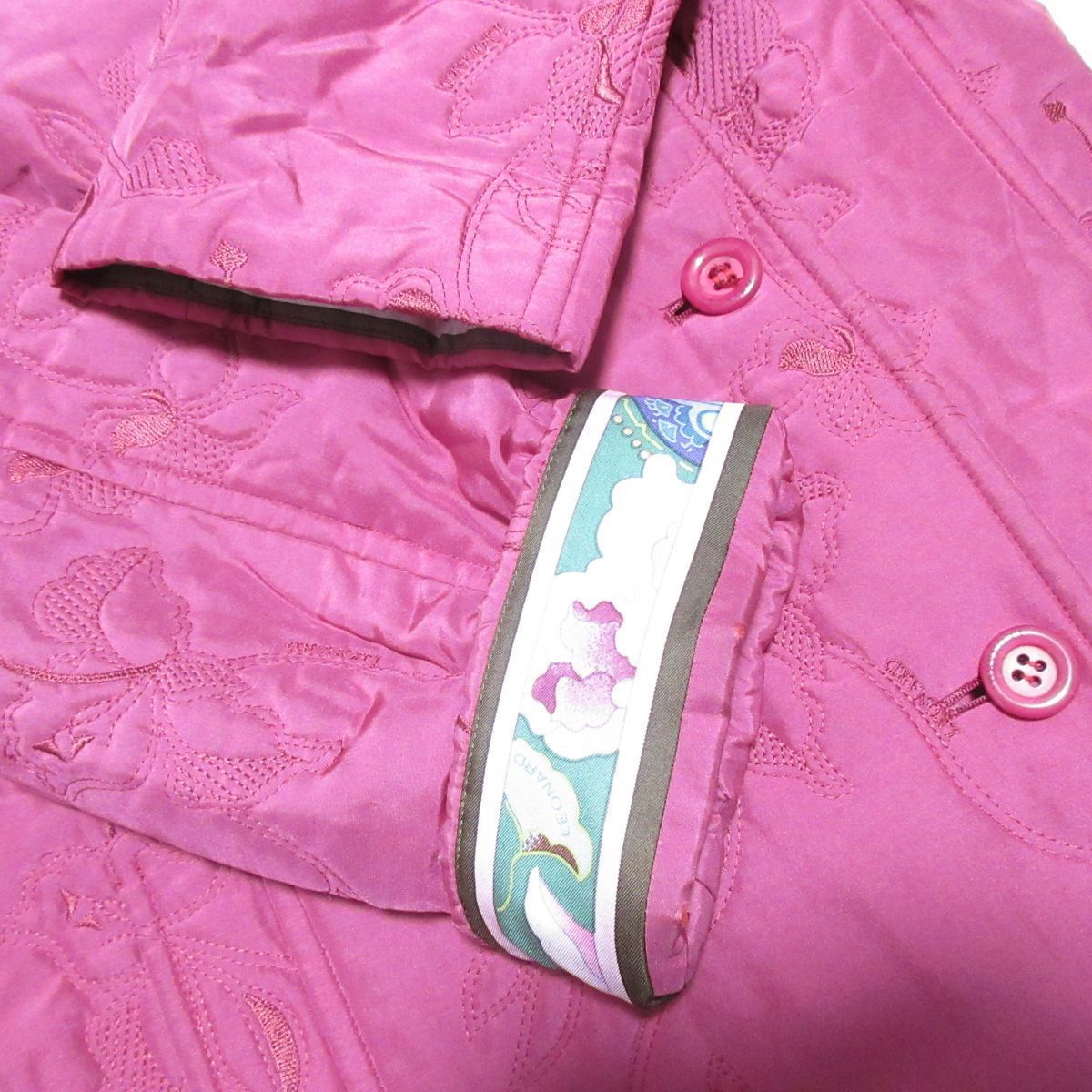 美品 LEONARD FASHION レオナール シルク100% 刺繍 裏地花柄 中綿