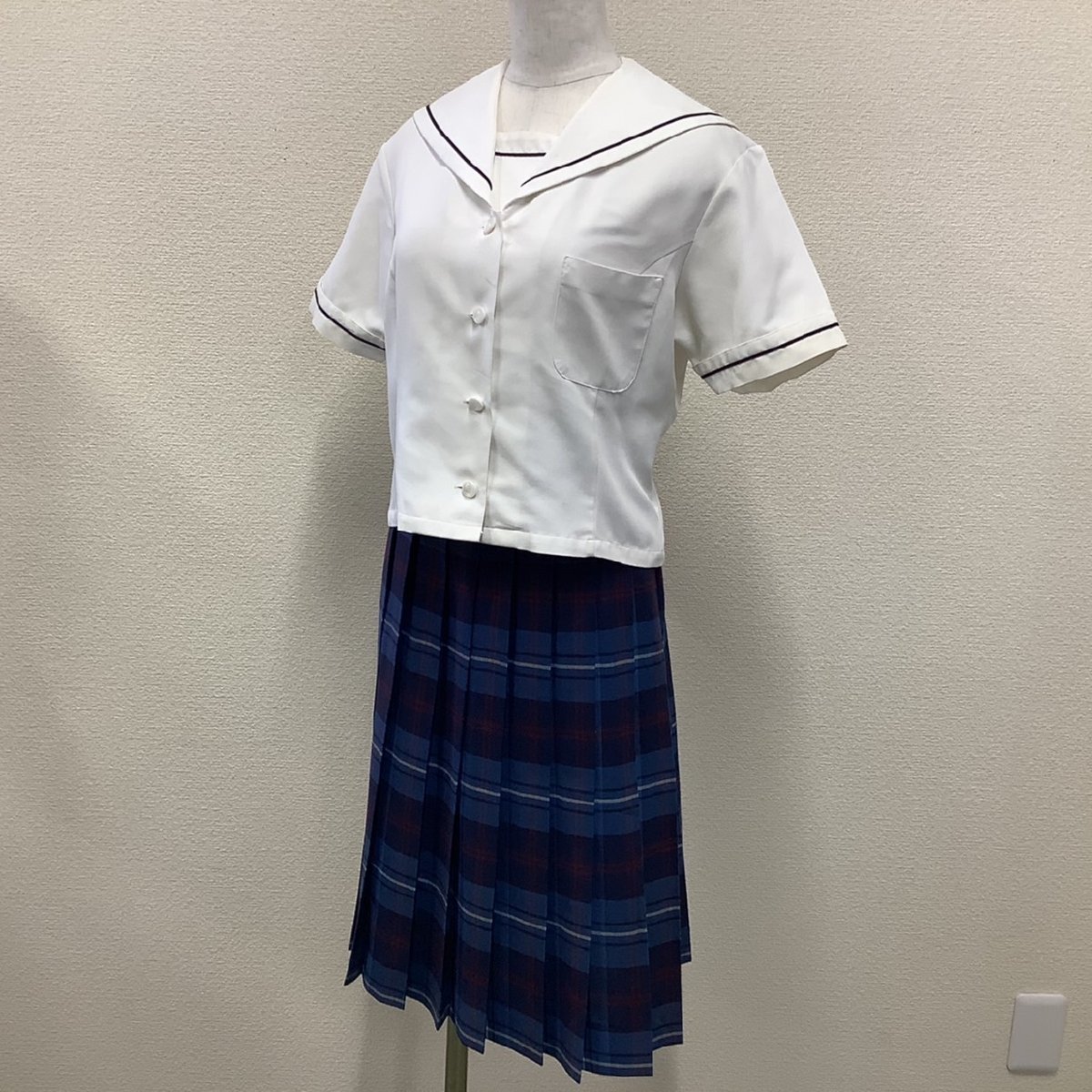 Y)I378 (中古) 福島県 本宮高校 セーラー服 上下セット/M/W66/紺1本