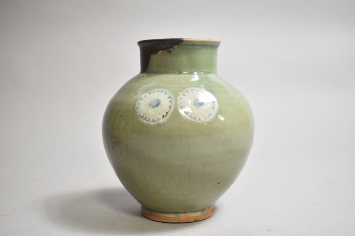 英】1157 時代 青磁染付花紋壷 中国美術 壺 青花 骨董品 美術品 古美術