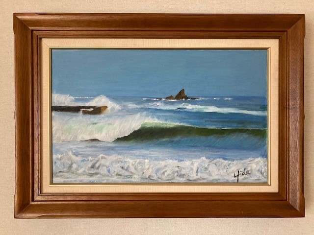 油絵＆額縁　M10サイズ　海 茅ケ崎西浜　サーフィン_1