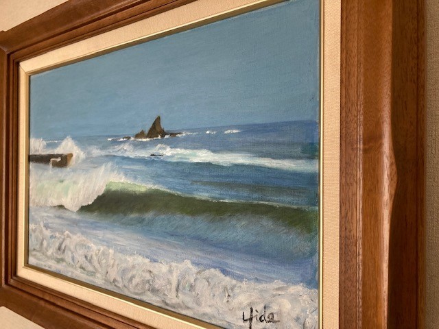 油絵＆額縁　M10サイズ　海 茅ケ崎西浜　サーフィン_3