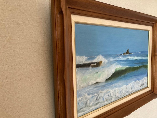 油絵＆額縁　M10サイズ　海 茅ケ崎西浜　サーフィン_4