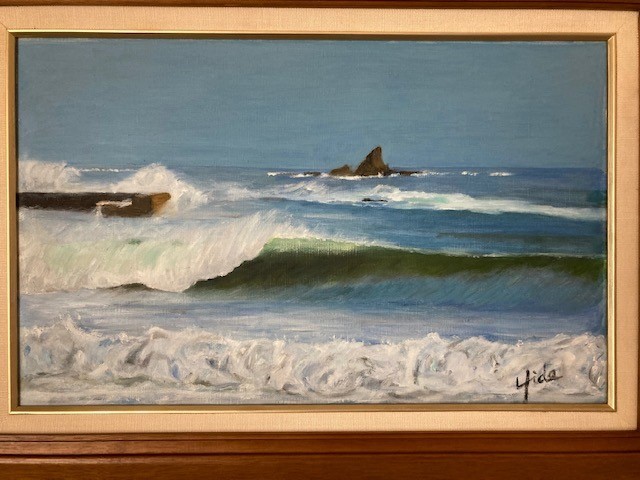 油絵＆額縁　M10サイズ　海 茅ケ崎西浜　サーフィン_5