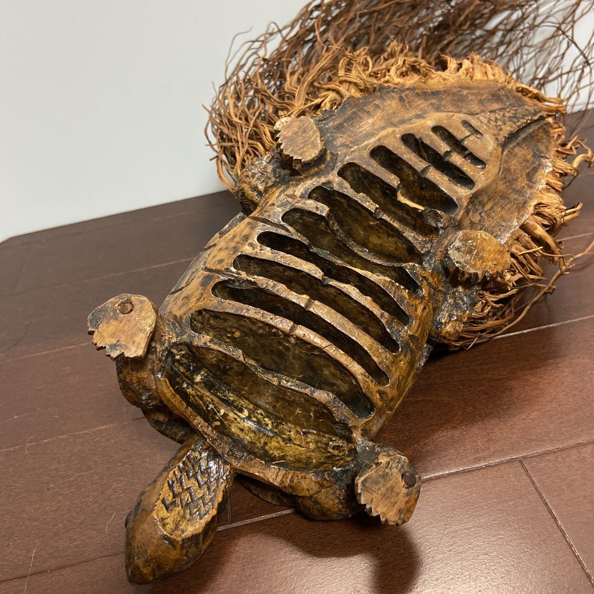 F-593 竹根 亀 置物 古竹 縁起物 骨董 中国 亀置物 アンティーク オブジェ