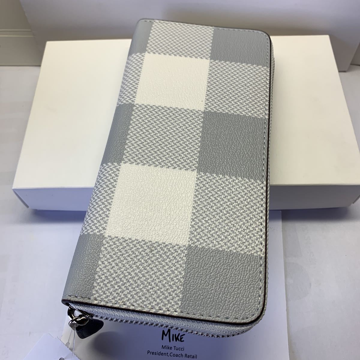 COACH コーチ長財布バッファロープラッドチェックプリント白xグレー 