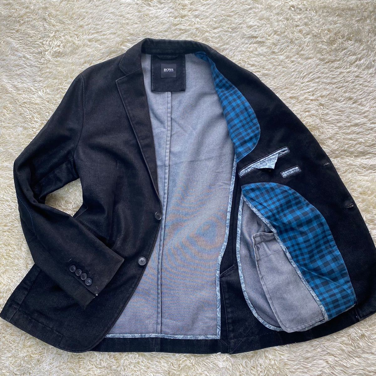 赤字超特価，送料無料 ヒューゴボス 隠れた存在感 HUGO BOSS テーラードジャケット デニム 裏地 ペイズリー柄 Mサイズ ブラック 黒 46(Mサイズ)｜売買されたオークション情報、yahooの商品情報をアーカイブ公開 - オー Mサイズ