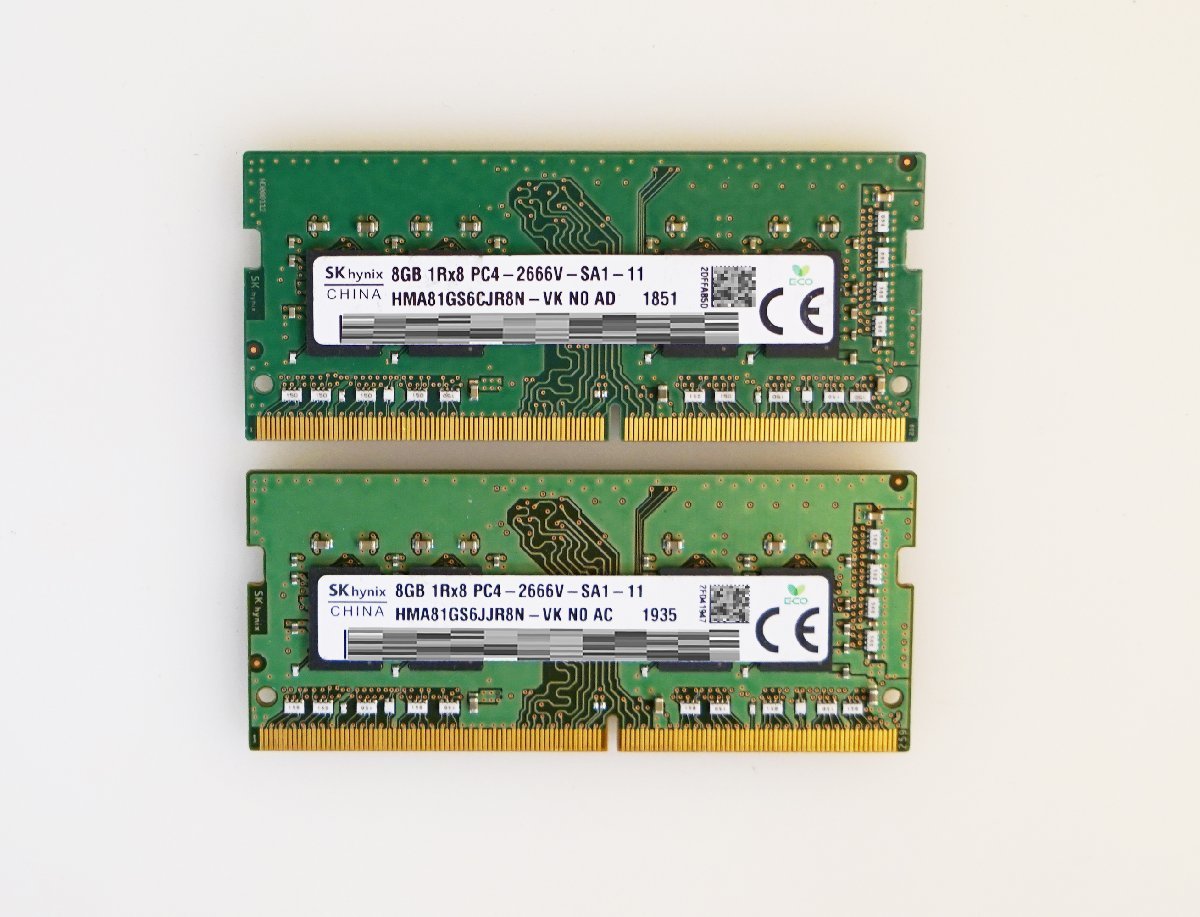動作OK SK hynix ノートPC用 メモリ 8GB ×2枚 合計16GB PC4-2666V-