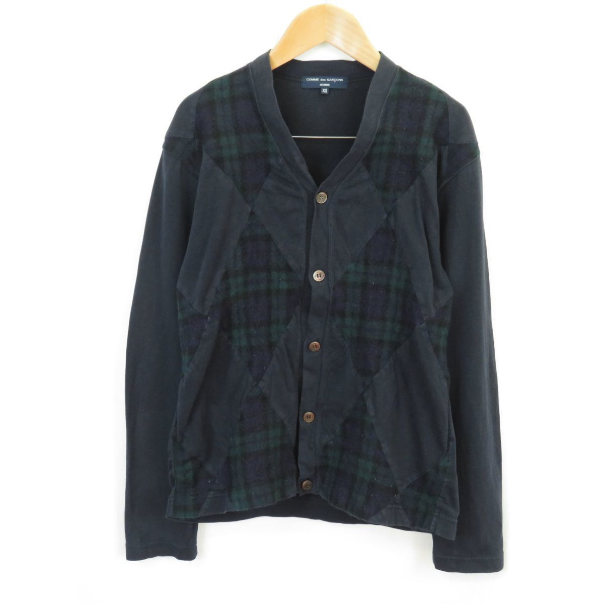 COMME des GARCONS HOMME フランネル切替アーガイル カーディガン sizeXS/コムデギャルソン　0504