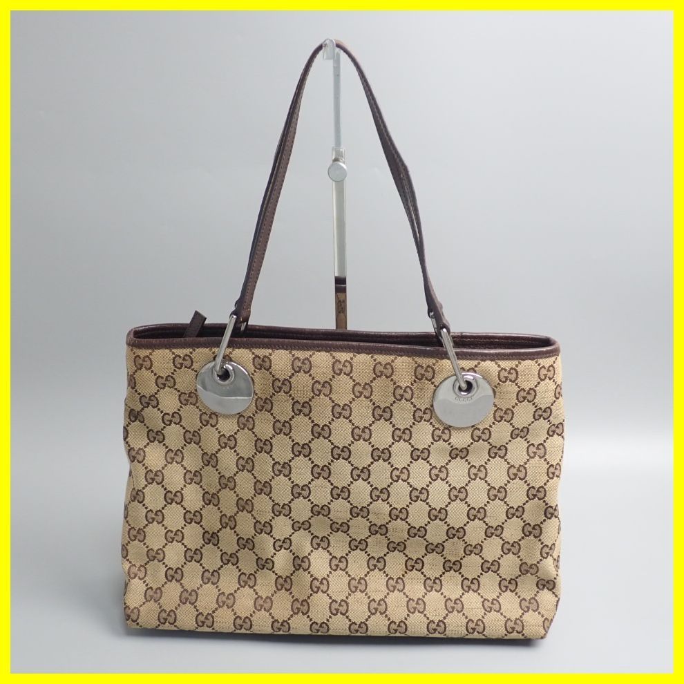 GUCCI トートバッグ エクリプス 肩掛け GG柄 キャンバス ロゴ金具 黒 