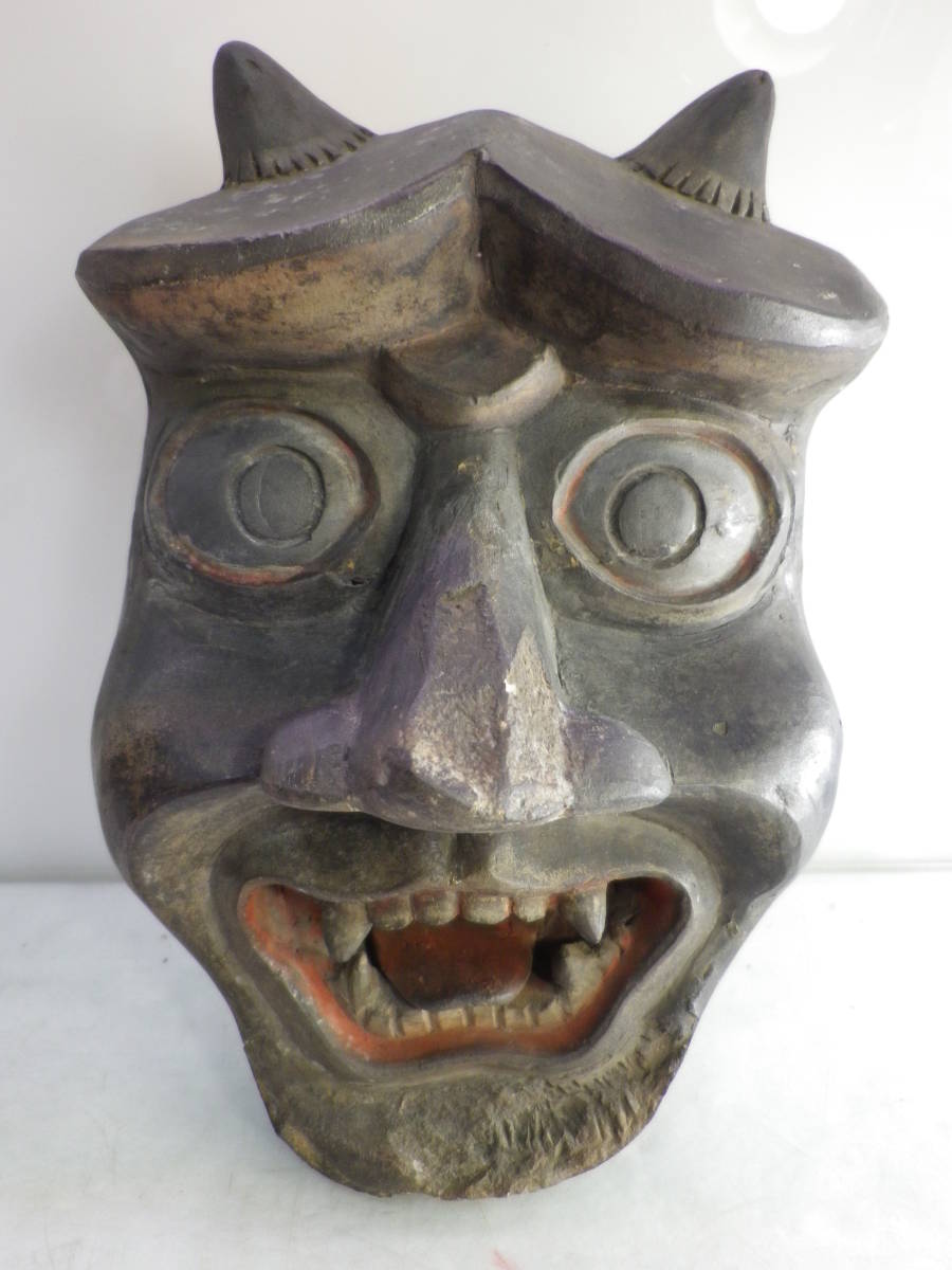 ◎【時代石製鬼面壁掛】◎ 東洋彫刻 美術品