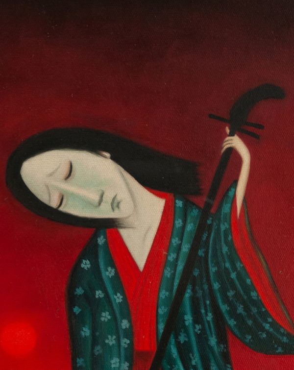 □斎藤真一□油彩 肉筆『赫い陽』表サイン 裏書 共シール F6号 額装
