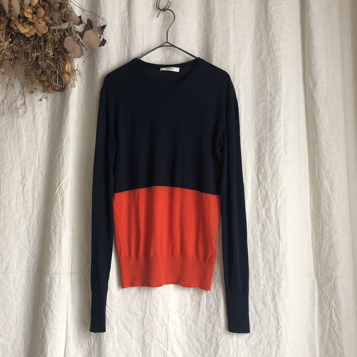 CELINE セリーヌ コットンシルク バイカラー ニット セーター Sサイズ
