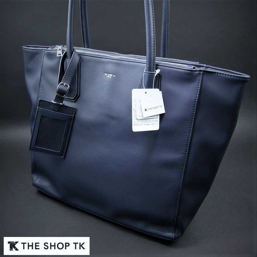 新品★タケオキクチ/ブランドネームレザー調トートバッグ304/紺◆