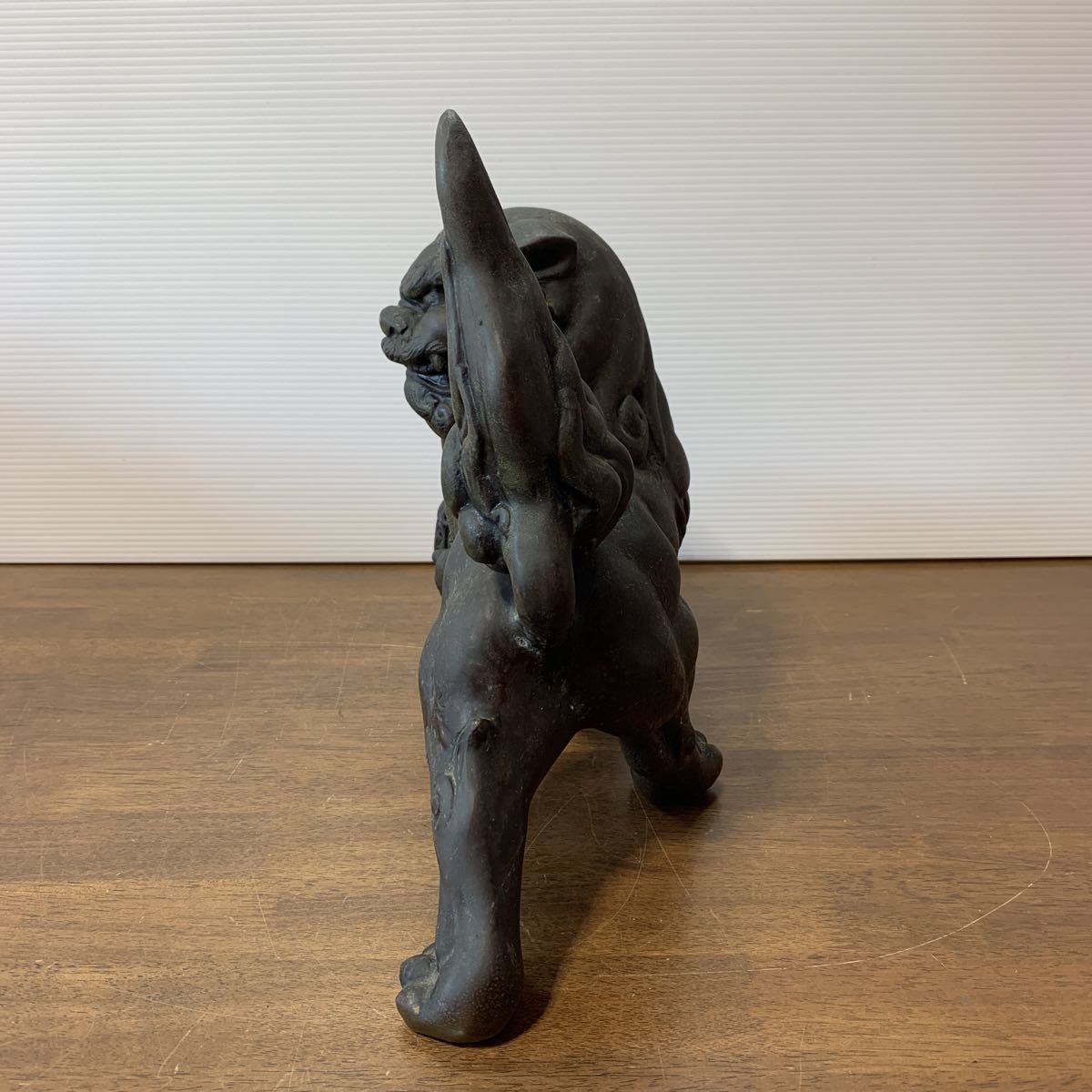 狛犬 玉獅子 真鍮製 玉乗り 獅子 シーサー 置物 金属工芸 飾り(和風