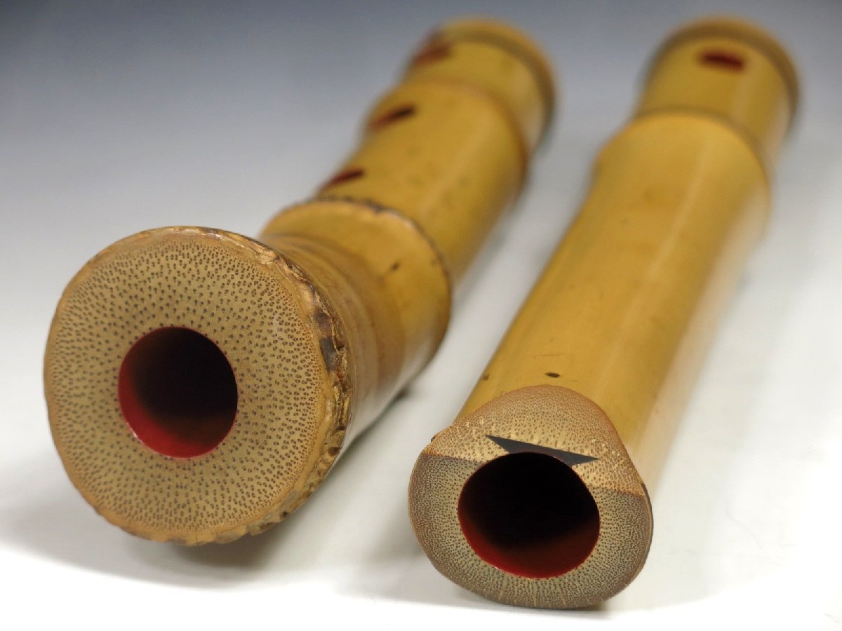 寿鈴銘 琴古流 尺八 二印 銀三線 籐巻 内朱塗 七孔 竹製 在銘 雅楽  