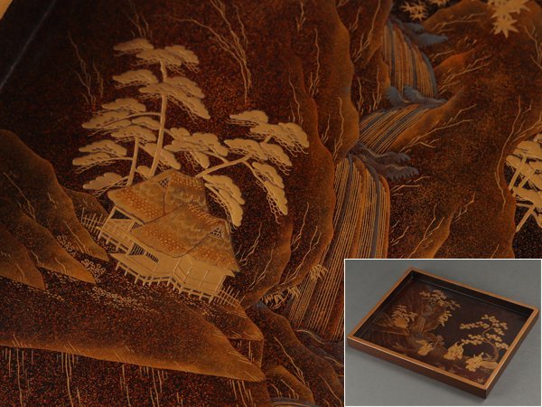 江戸時代 金蒔絵菊花図黒漆塗り木製盆 企業情報-紀文と漆器 中〜後期頃