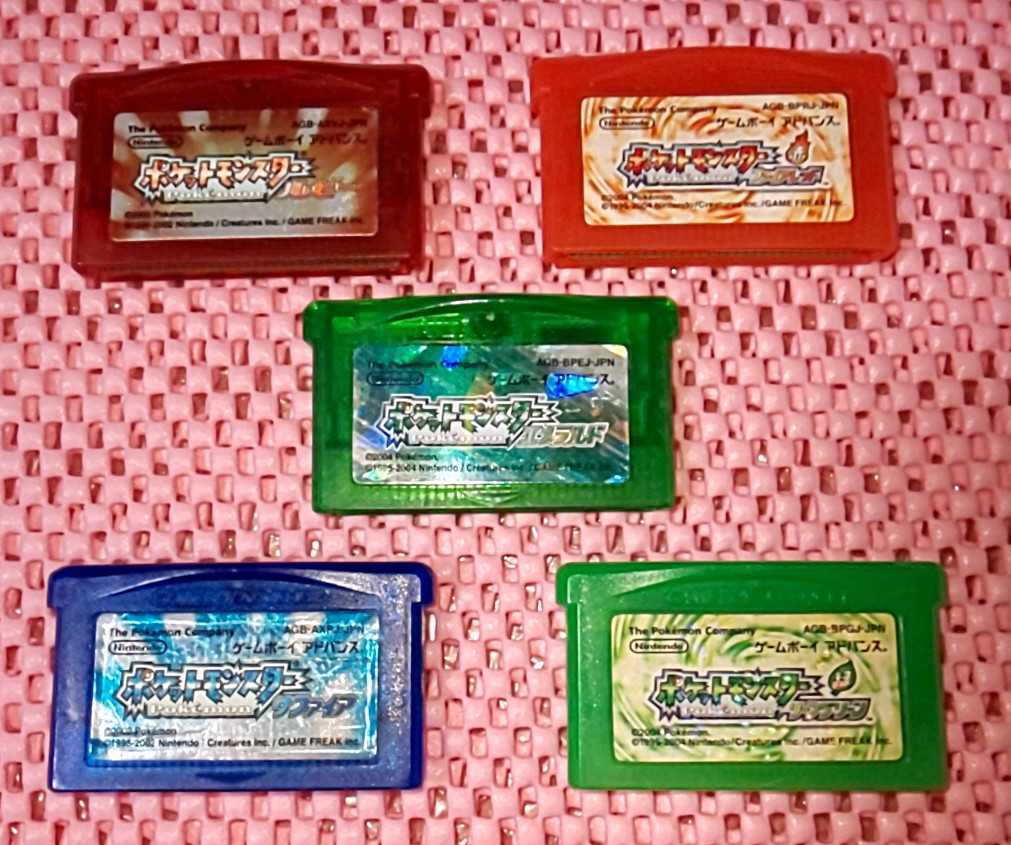 ★中古★ GBAポケモン ルビー サファイア ファイアレッド リーフグリーン エメラルド 動作確認済・接点清掃済 ジャンク扱い(B) ☆彡。
