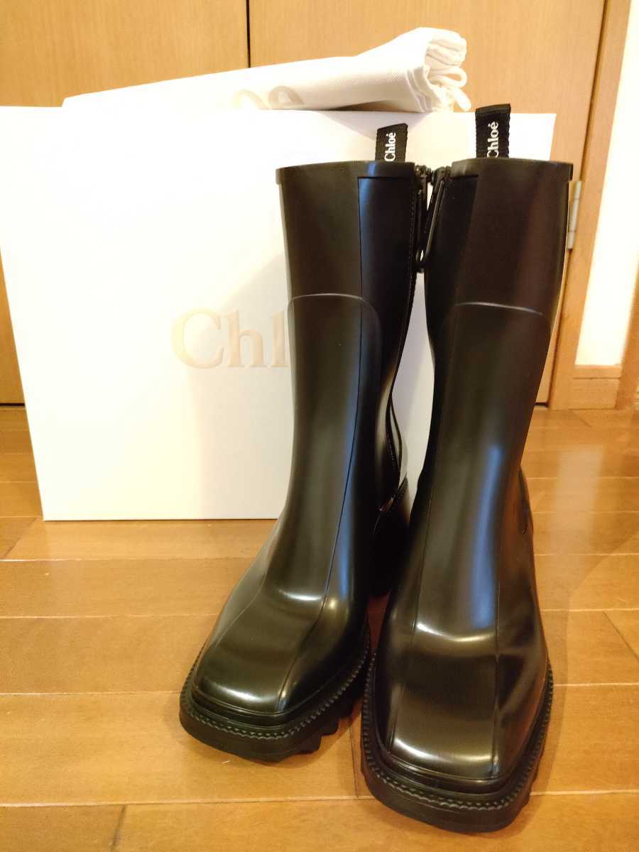Chloe　クロエ　レインブーツ 　BETTY 長靴　黒　箱あり　定価7万　38サイズ　ジップ　ファスナー　ヒール　ベティ クロエ レインブーツ Chloe ラバーブーツ ヒール7cm Chloe（レインブーツ&frasl;長靴）のフリマアイテム一覧